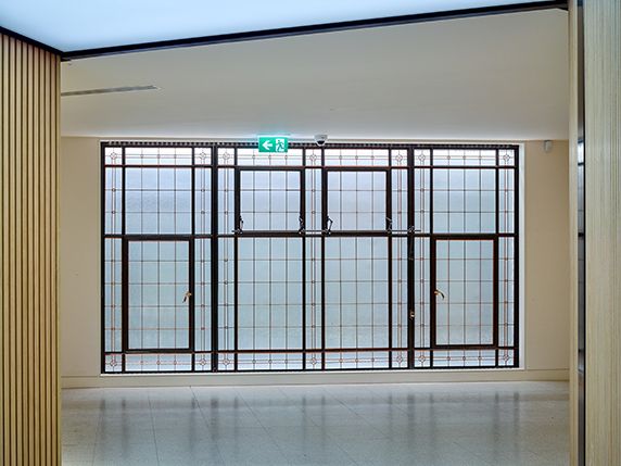 Original leaded glass window feature