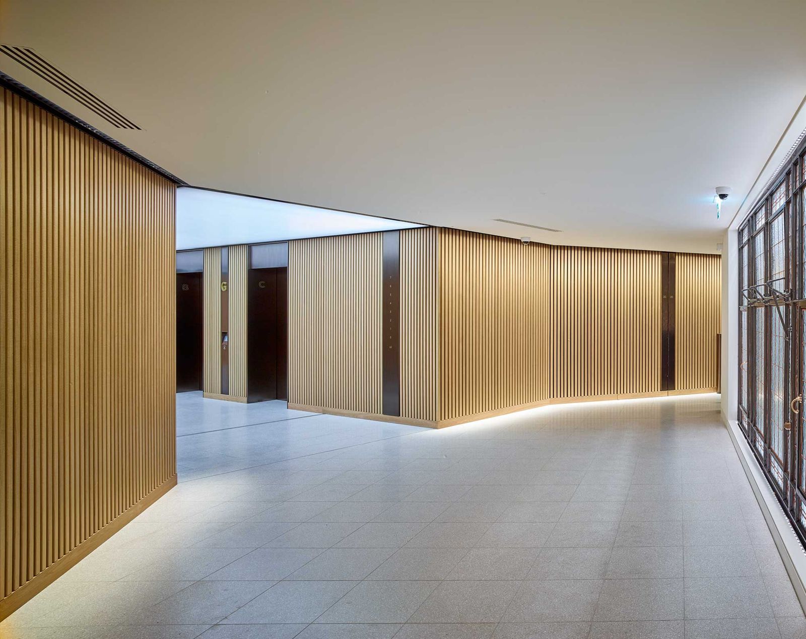 Lift lobby with timber panelling